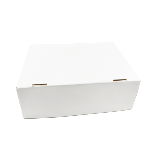 White paper folded cake box on a white background