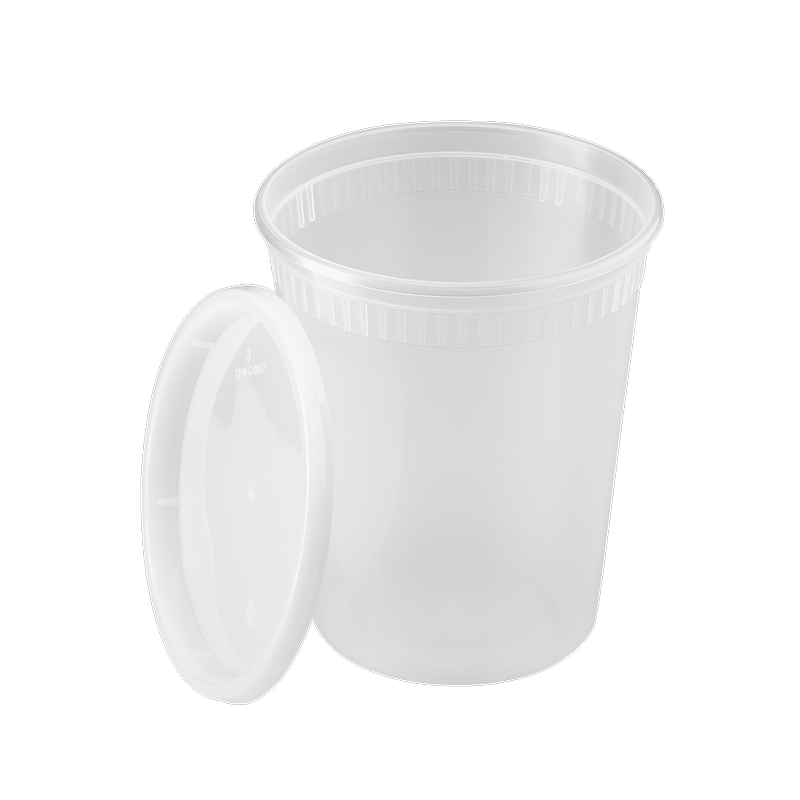 Microwavable round deli container on a white background