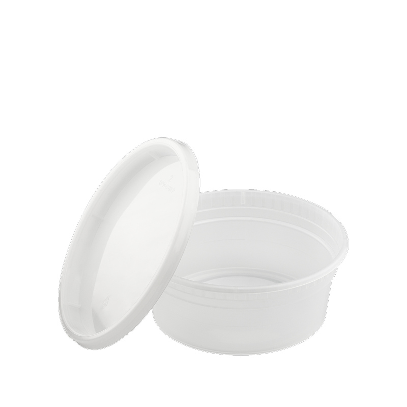 Microwavable round deli container on a white background