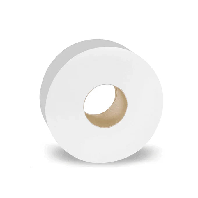 White jumbo bathroom tissue roll on white background