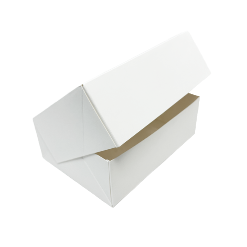 White paper folded cake box on a white background
