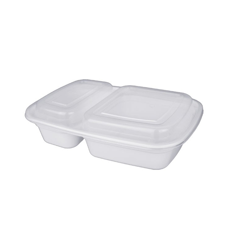 Mircrowavable white plastic container with a clear lid on a white background