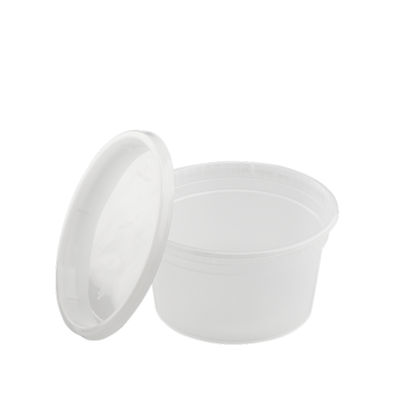Microwavable round deli container on a white background