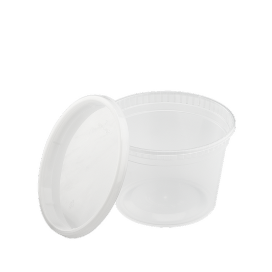 Microwavable round deli container on a white background