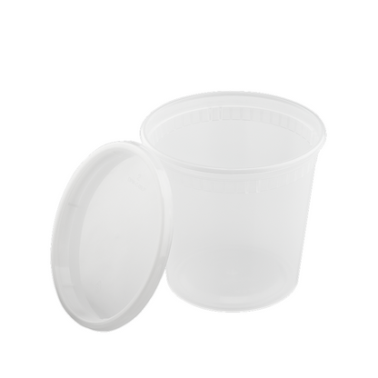 Microwavable round deli container on a white background