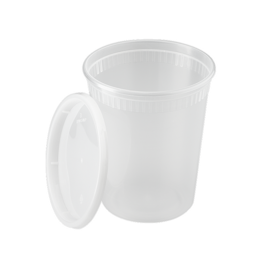 Microwavable round deli container on a white background