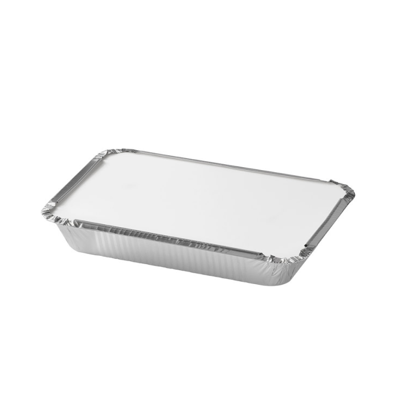 Paper foil lid for foil container on white background