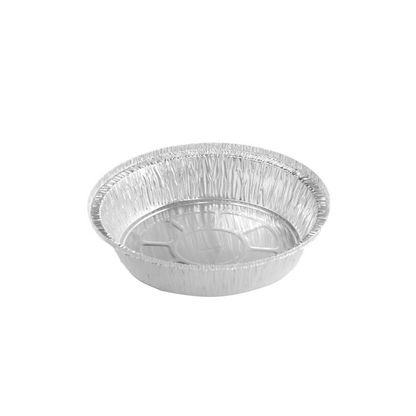 7" Aluminum foil pie plate on a white background