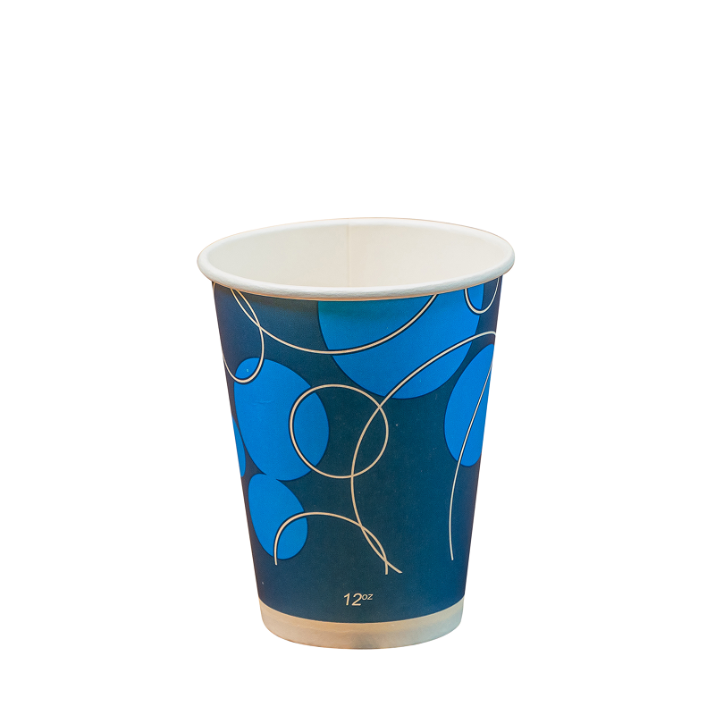 blue patterned paper cold cup on a white background