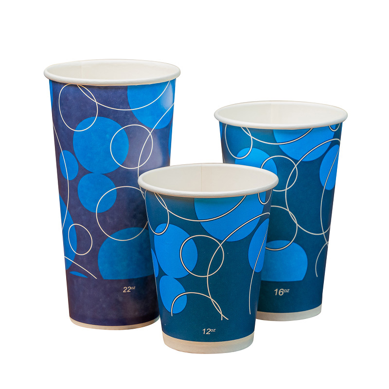 blue patterned paper cold cups on a white background