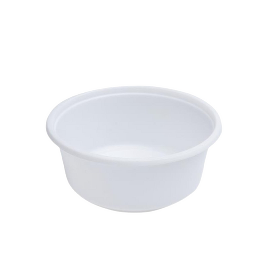 white plastic soup bowl on a white background