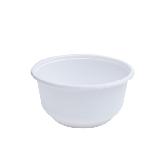 White plastic soup bowl on a white background