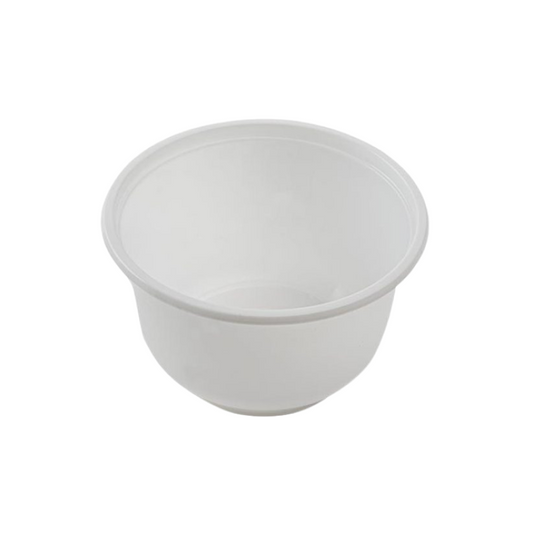 White plastic soup bowl on a white background