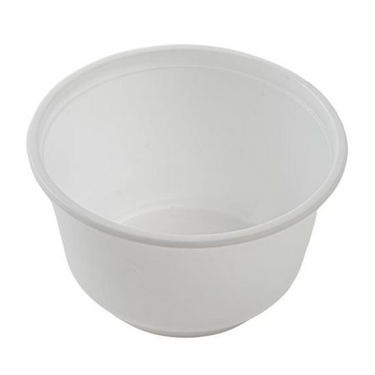 white plastic round bowl on a white background