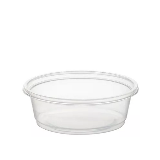Clear plastic portion cup on a white background