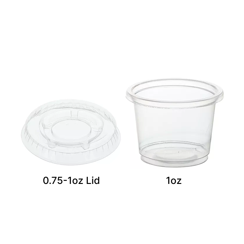 clear plastic portion cup and lid on white background
