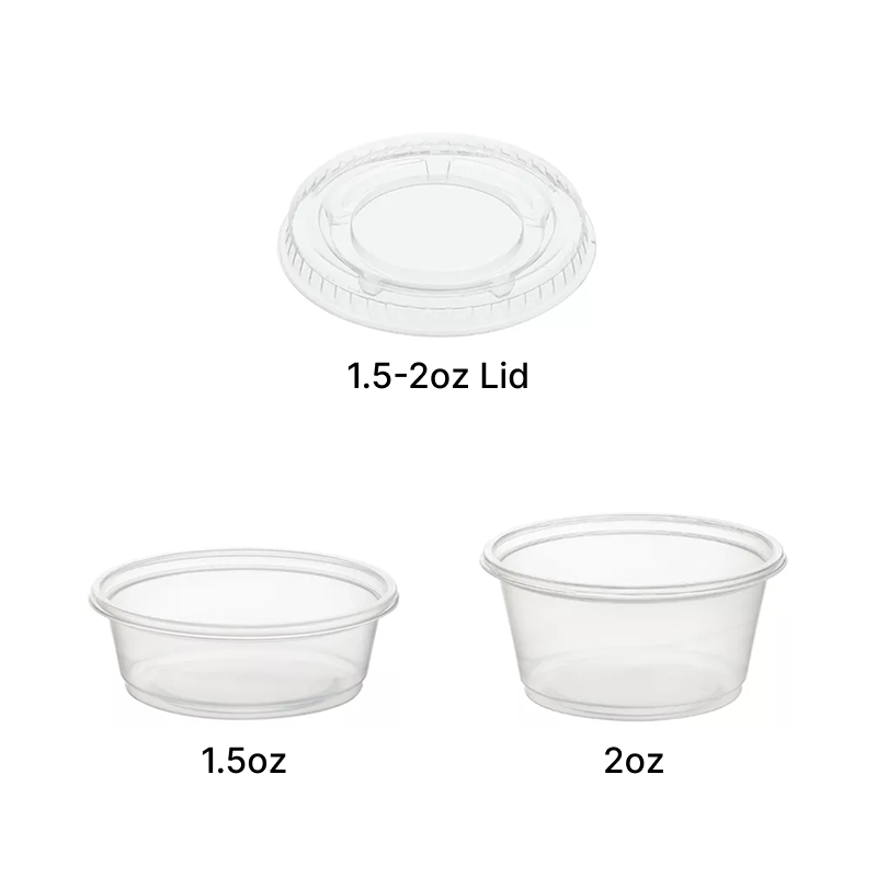 clear plastic portion cups and lid on white background