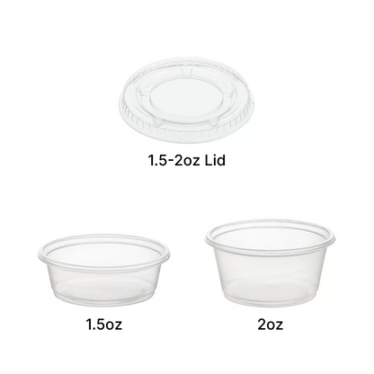 clear plastic portion cups and lid on white background