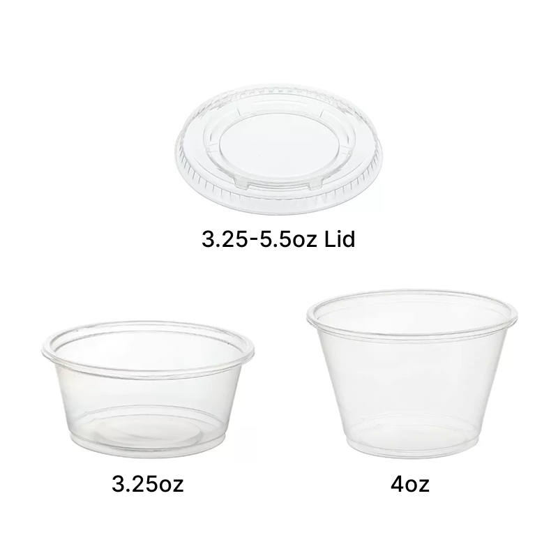 clear plastic portion cups and lid on white background