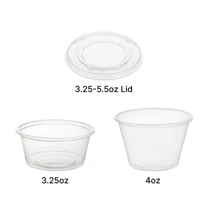 clear plastic portion cups and lid on white background